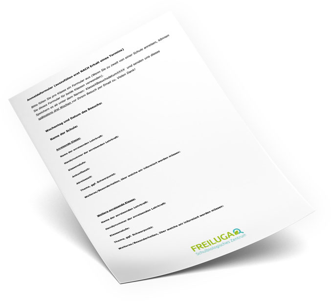 Schulbiologisches Zentrum der Freiluga: Anmeldeformular